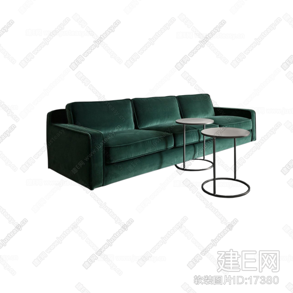 现代墨绿色三人沙发