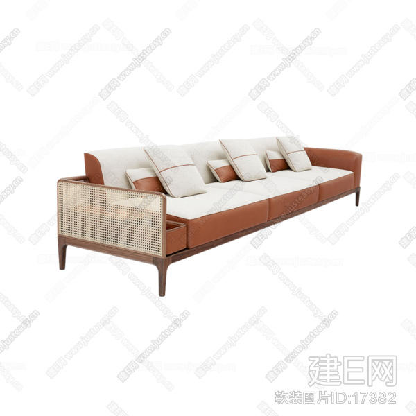 现代橙色三人沙发
