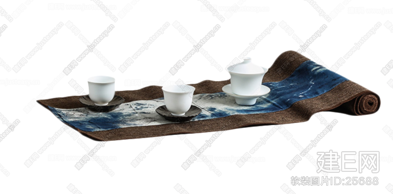 新中式桌旗茶杯饰品组合