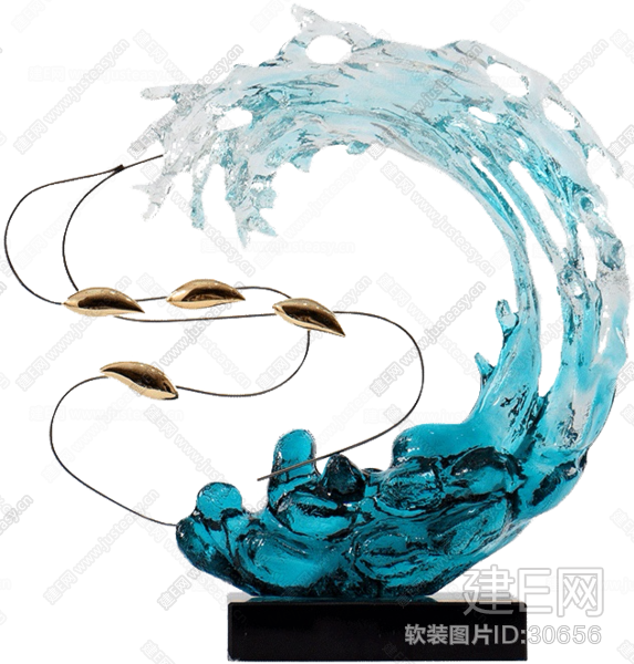 新中式蓝色玻璃雕塑